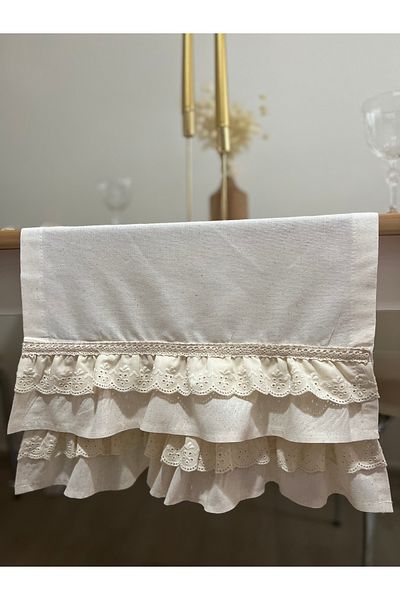 eyma home Ακατέργαστο λινό Λεπτομερές Pamk Runner - 45x140 cm (Frilly)