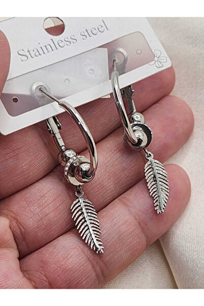 ZÜLİSCH Silver Color Leaf Model Steel Earrings