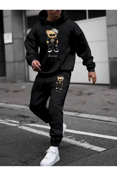 DAXİS Sportwear Company Σετ φόρμας με κουκούλα με στάμπα αρκουδάκι - Σετ μπλούζα και παντελόνι