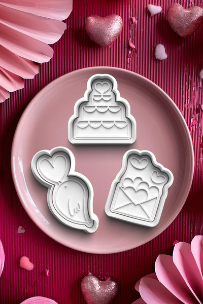 Deep Sweet Heart, Bird, Envelope Valentine's Day Cookie Mold Cutter Dough Sha...