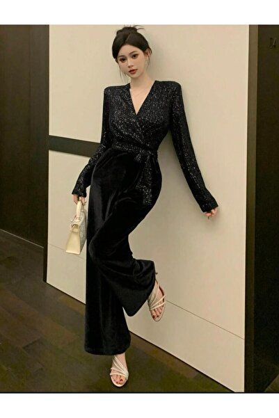 Styling Park Payet ve Kadife Kadın Şık Tulum Davet Balo Düğün