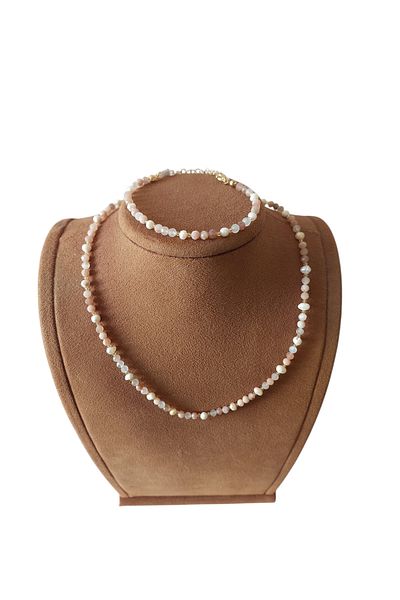 AYTENS TAKI Natural Sunstone and Natural Pearl Necklace Bracelet Set
