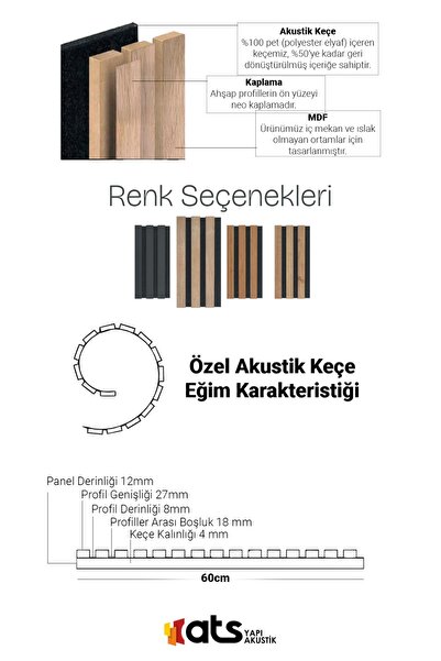 ATS YAPI AKUSTİK Mdf Ahşap Akustik Dekoratif Duvar Paneli 60x280 Cm - Safir Meşe Rengi