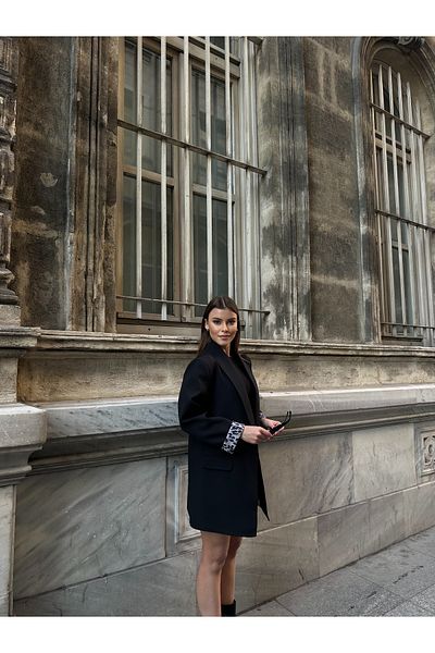 VESS MODA Jachetă lungă de damă, cu căptușeală leopard, cu detalii