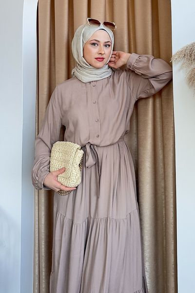 InStyle Belted Belmando Milk Coffee Dress