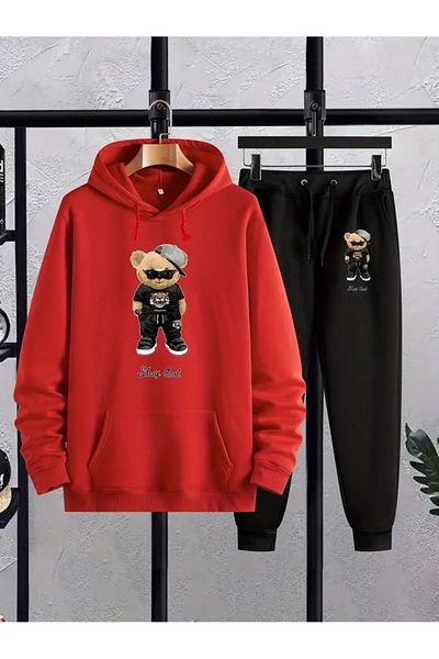 DAXİS Sportwear Company Σετ φόρμας με κουκούλα με στάμπα αρκουδάκι - Σετ μπλούζα και παντελόνι