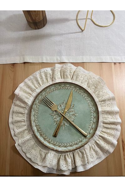 eyma home 100% βαμβακερό ακατέργαστο λινό Πλάκα με βολάν με λεπτομέρεια έλαιο (6 τεμ.)