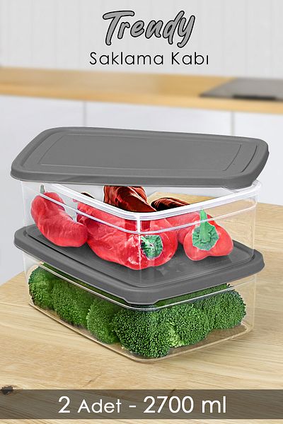 Meleni Home 2700ml Gray Microwavable Organizer Organizer - 2 Rectangular Storage Containers