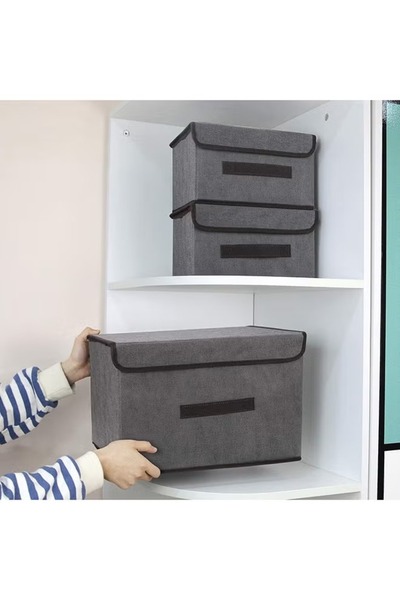 Primo Plus 4-Piece Foldable Storage Box Set with Lid Gray