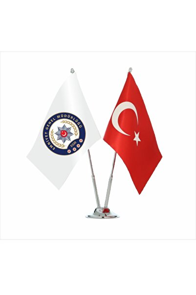 bayrakal Emniyet Masa Bayrağı,Türk Masa Bayrağı İkili Set Emniyet Genel Müdür...
