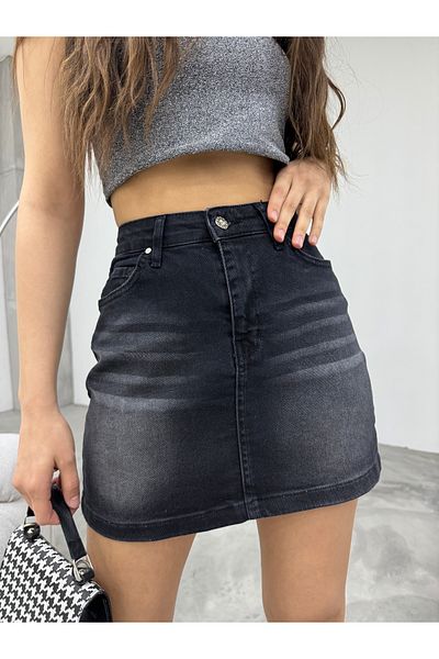 BİKELİFE Vintage-Mini-Jeansrock mit blassem Effekt und hoher Taille