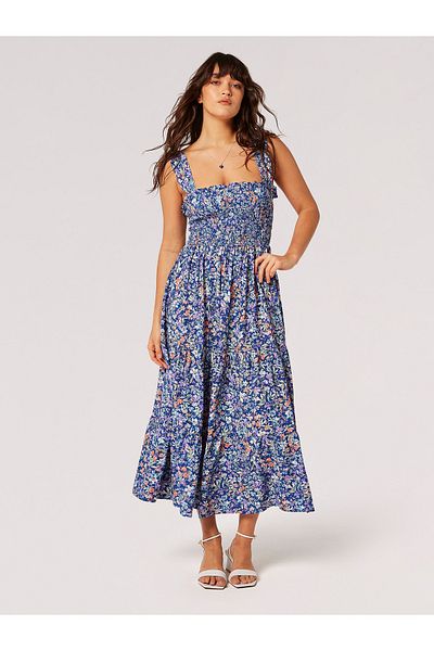 Apricot Florales Midikleid