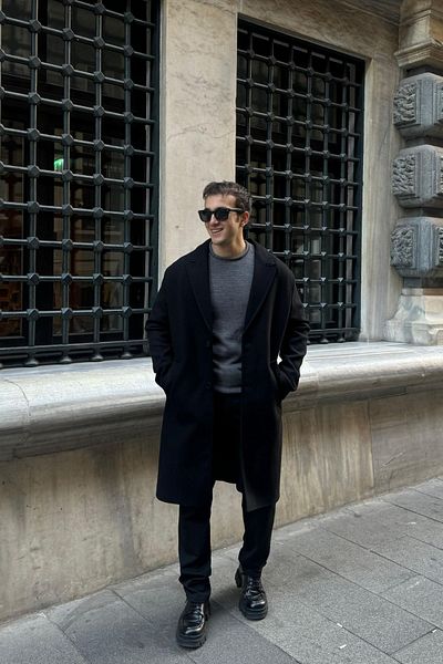 Livio Ferri Ανδρικό παλτό κλασικό μακρύ κασμίρ με κουμπιά και τσέπες με χειμερινή επένδυση