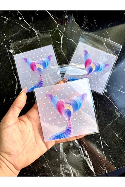 Hayal.kirtasiyesi Patterned Gelatin Bag 5 Pcs Mermaid 10X13 Cm(Closed:10X10 cm) Gift, Buckle, Candy Bag, Holiday