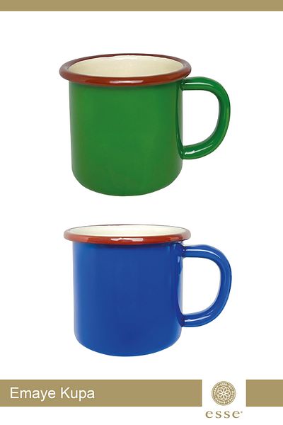 Esse Green and Blue Enamel Mug Retro Set of 2