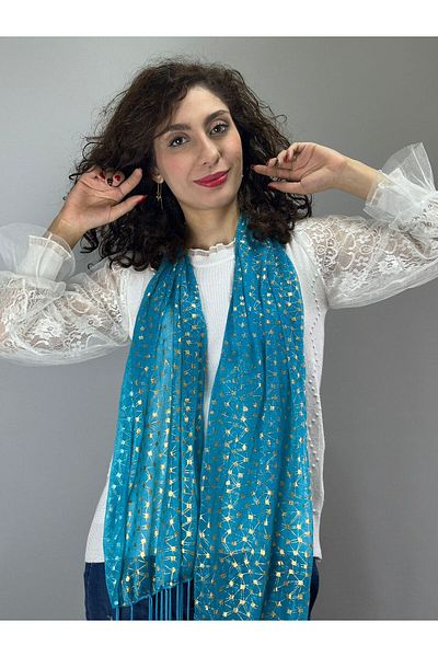 Gönülden Tasarım Turquaz Chiffon Fula - Φουλάρι με φωτεινό σχέδιο, 140x50 cm