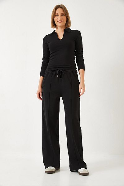 Bianco Lucci Women's Zippered Palazzo Rib Fabric Bottom Top Suit 60261296