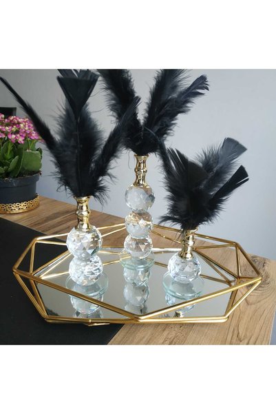 HİLALKRİSTAL Kristal Cam Dekoratif 3 lü Tüylük  Mor -Gold Renk