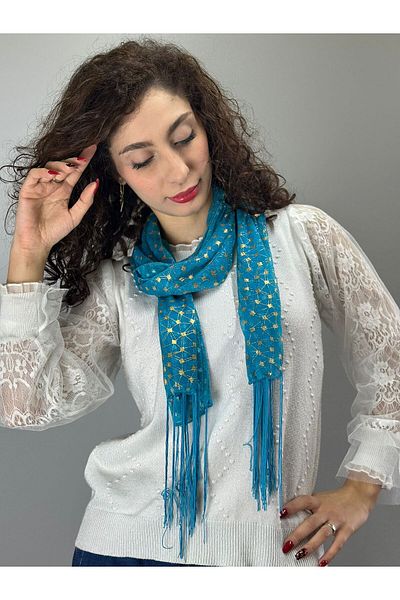 Gönülden Tasarım Turquaz Chiffon Fula - Φουλάρι με φωτεινό σχέδιο, 140x50 cm