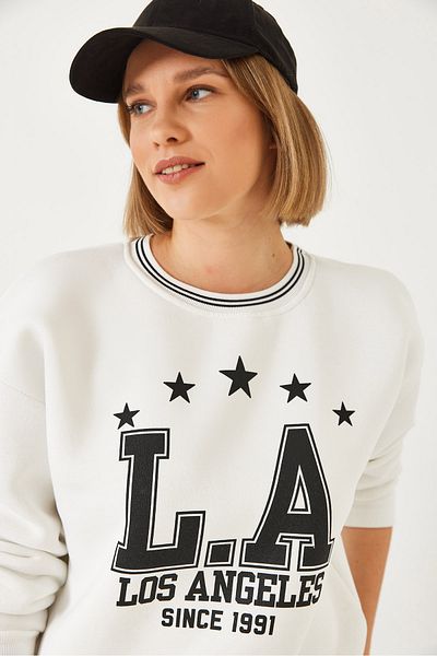 Bianco Lucci Damen-Sweatshirt mit drei Fäden und hohem Schriftzug 60601038