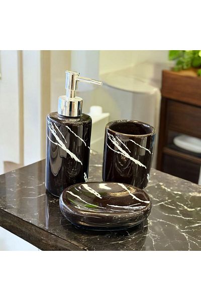 Onedekor Σετ μπάνιου 3 τεμαχίων Luxury Marble Pattern Μαύρο