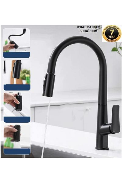OEM 2025 New Black Spiral Fountain Kitchen Sink Faucet with Water Purifier Outlet, 7 Years Warranty