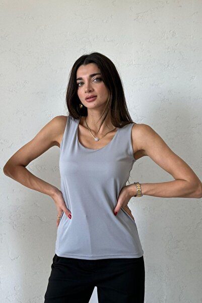 Qaju Satin Gray Athlete Bodysuit - Round Neck and Sling Blouse