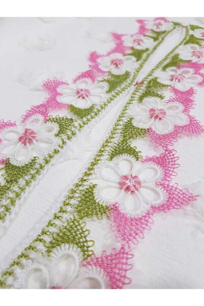 Çiğdem Tuhafiye İğne Oyası Havlu Kenarı Pembe Çift Taraf