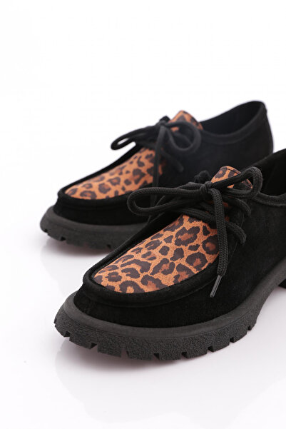 DGN Kadın Loafer Ayakkabı Siyah Leopar Süet 5358841