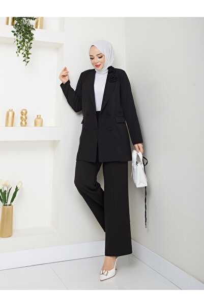 modapark.ist Kadın Gül Detaylı Blazer Ceket Takım