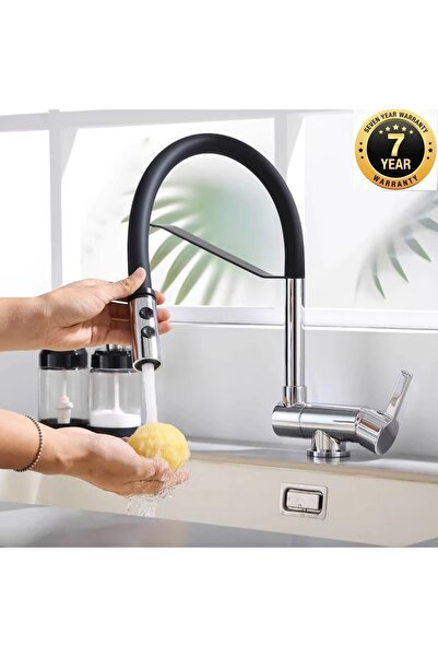 OEM Mutfak Pencere Önü Katlanır Evye Bataryası Spiralli Ve Fiskiyeli Yeni Krom 7 Yıl Garantili Ithal