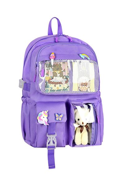 çantamgelsin Kawaii Korean Style School Bag with Accessories Girls and Boys Backpack Lilac