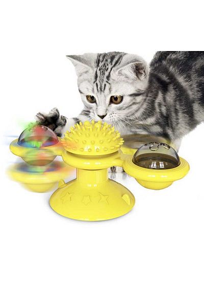TİNEKE Cat Pinwheel Toy Fun Massage Rotatable Cat Toy with Suction Cup Catnip and Led Light