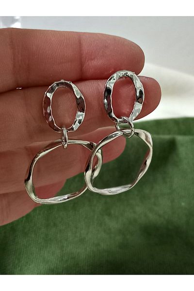 mos&more Silver Double Ring Dangle Stylish Women's Earrings