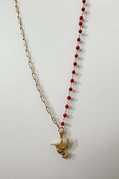 The Leia Mercan Ve Zincirli Hummingbird Kolye / 925 Ayar Gümüş