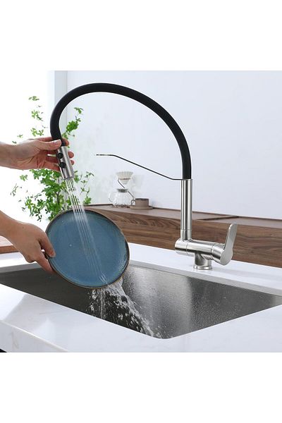 OEM Kitchen Window Front Folding Sink Faucet with Spiral and Fountain New Nickel 7 Years Warranty Imported
