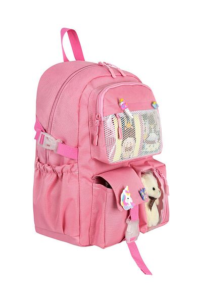 çantamgelsin Kawaii Korean Style School Bag with Accessories Girls and Boys Backpack Dust Pink