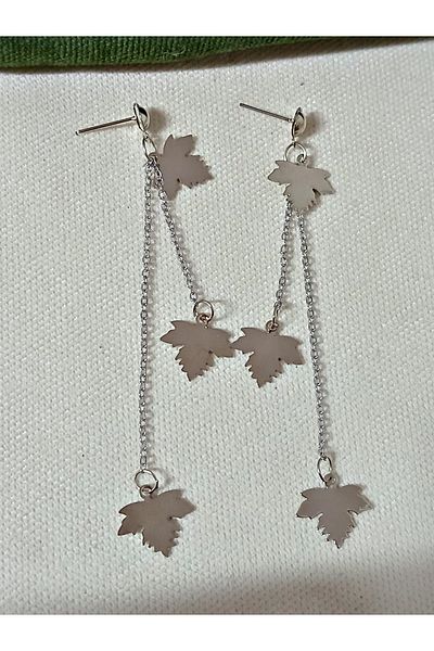 mos&more Silver Leaf Dangle Long Stylish Earrings