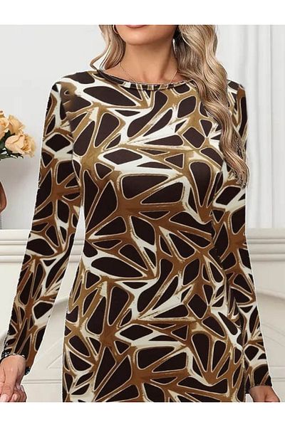 Kokosh moda Γυναικείο κοντό φόρεμα με μακρυμάνικο λαιμόκοψη με στάμπα κατάδυσης