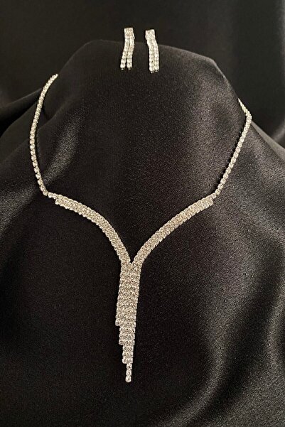 NKIE JEWELS Renk Sıra Set Kolye Gümüş Nişan Yolu Küpe Taşlı Iki Düğün 3200 Zi...