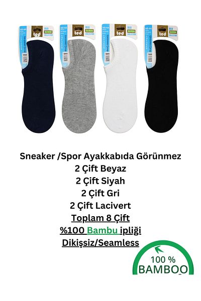 socksbox 8 ζευγάρια κουτιά χωρίς ραφή 100% μπαμπού αθλητικά παπούτσια αόρατες κάλτσες/χωρίς συμπίεση καουτσούκ/μαύρο-ναυτικό-γκρι-λευκό