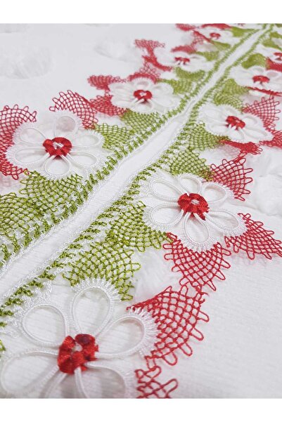 Çiğdem Tuhafiye İğne Oyası Havlu Kenarı Kırmızı Çift Taraf