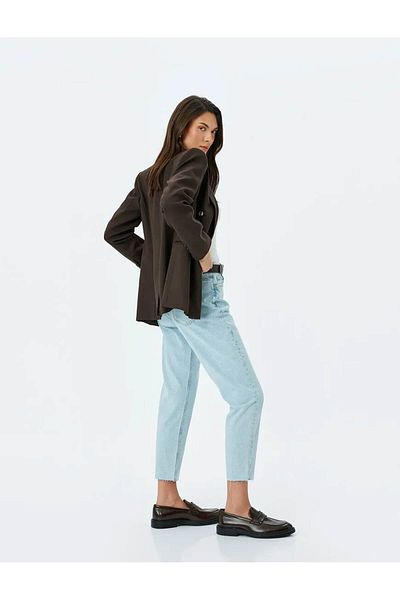 Koton Mom Jean-talie înaltă, potrivire casual, albastru deschis, pantaloni de jeans pentru femei 5sal40046md