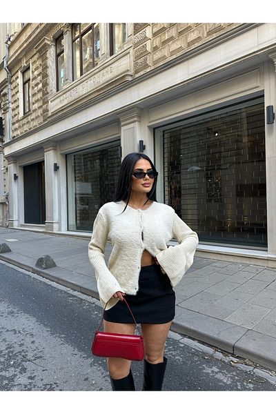 LB Laluna Butik Γυναικεία Πλεκτή Ζακέτα με Μαργαριτάρι Κουμπιά
