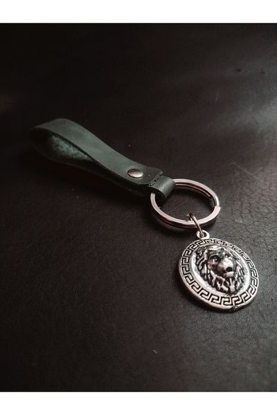 BSN Store Skandinav Lion Figure Khaki Green Genuine Leather Keychain