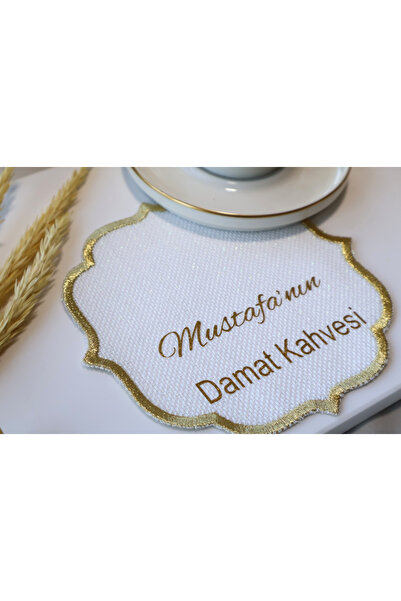 lafazan Isminize Özel Gold Baskılı Söz Ve Nişanlarınız Için Kumaş Damat Kahve...