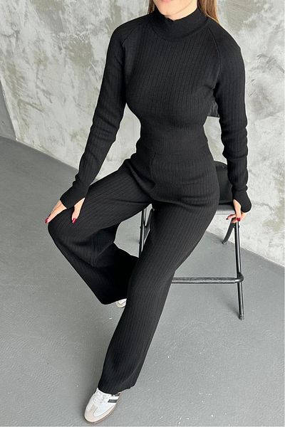 seus FEMEI Jumătate Pescar Tricotat Crop Pulover Pantaloni Tricoturi Set de jos