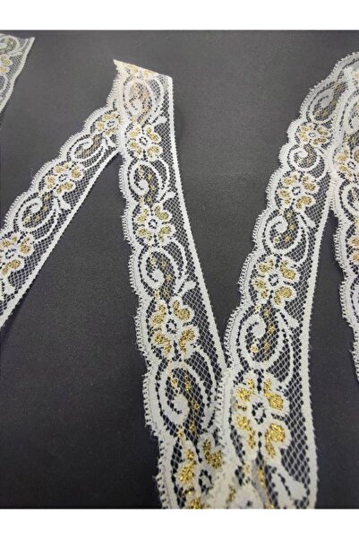 FASHİON DANTEL Black - Ecru - Ecru Gold Glitter Nylon Lace Guipure (5 Mt Ball)