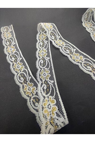 FASHİON DANTEL Black - Ecru - Ecru Gold Glitter Nylon Lace Guipure (5 Mt Ball)