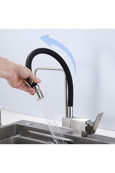 OEM New Nickel - Kitchen Window Folding Sink Faucet with Spiral and Fountain